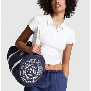 NEW Victoria's Secret LOVE PINK Canvas Duffle Gym Tote Large Overnight Bag Blue